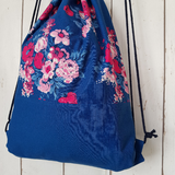 Turnbeutel, Rucksack Damen Blumen, blau Rosen, gefüttert