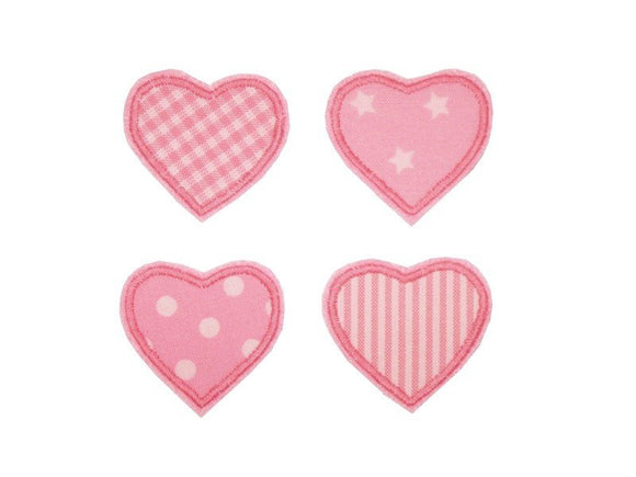 SET 4 Herzen rosa-weiß ,  Aufnäher, Applikation