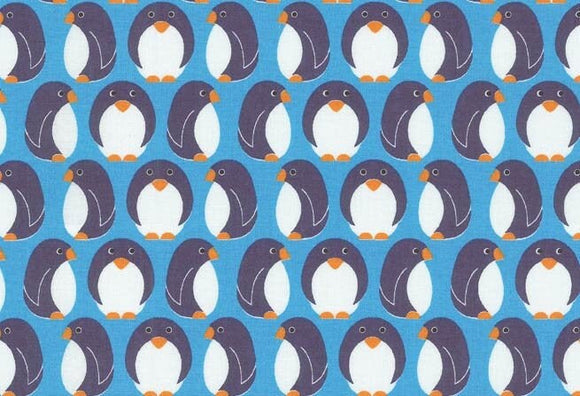 Westfalenstoffe Pinguine auf Blau, Junge Linie Webware Baumwolle